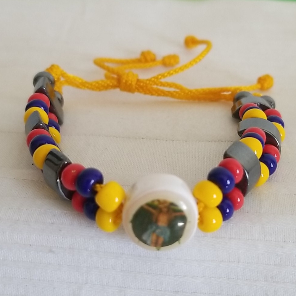 Yellow Glass Bead Hematite Mary Jesus Bracelet